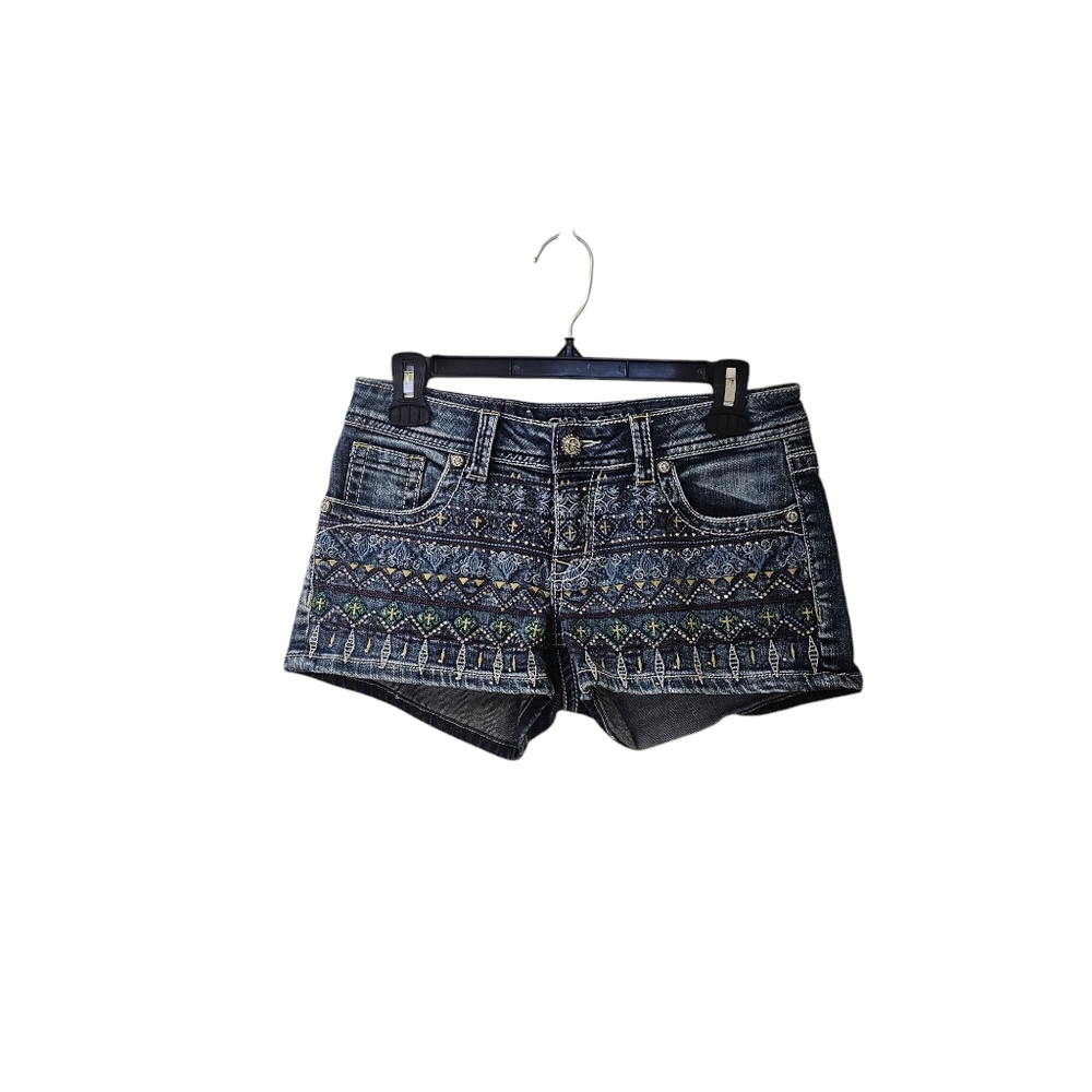 Grace in LA Embroidered Rhinestobe y2k Jean Shorts Size 28 Low Rise